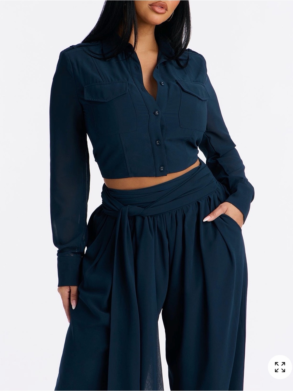 Fashion Nova Navy Wide-Leg Tie-Waist Pants - Picture 3 of 3